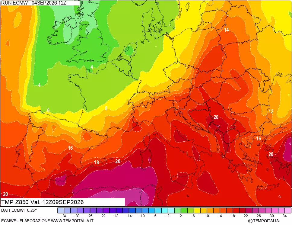 mappa 850 hPa Temp