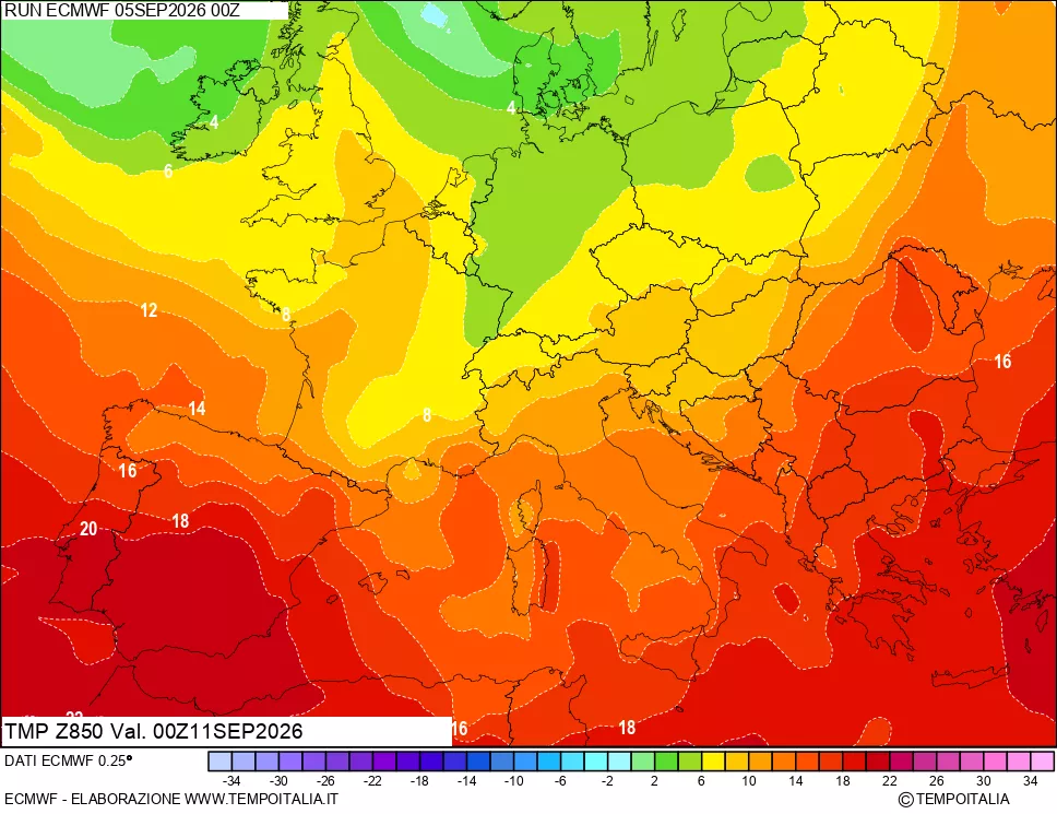 mappa 850 hPa Temp