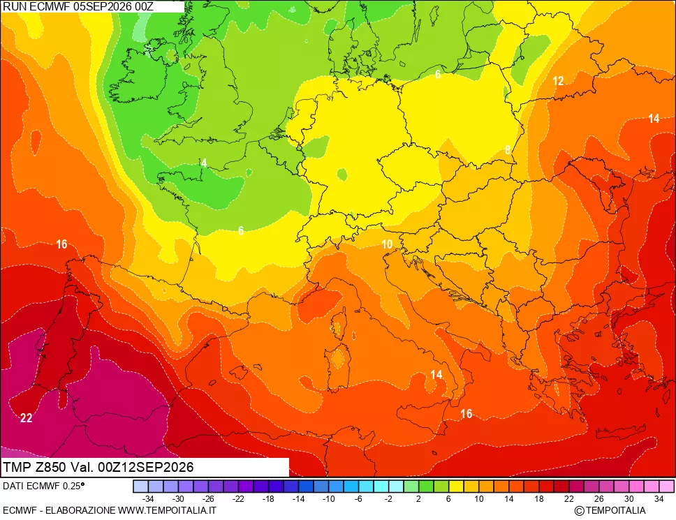 mappa 850 hPa Temp