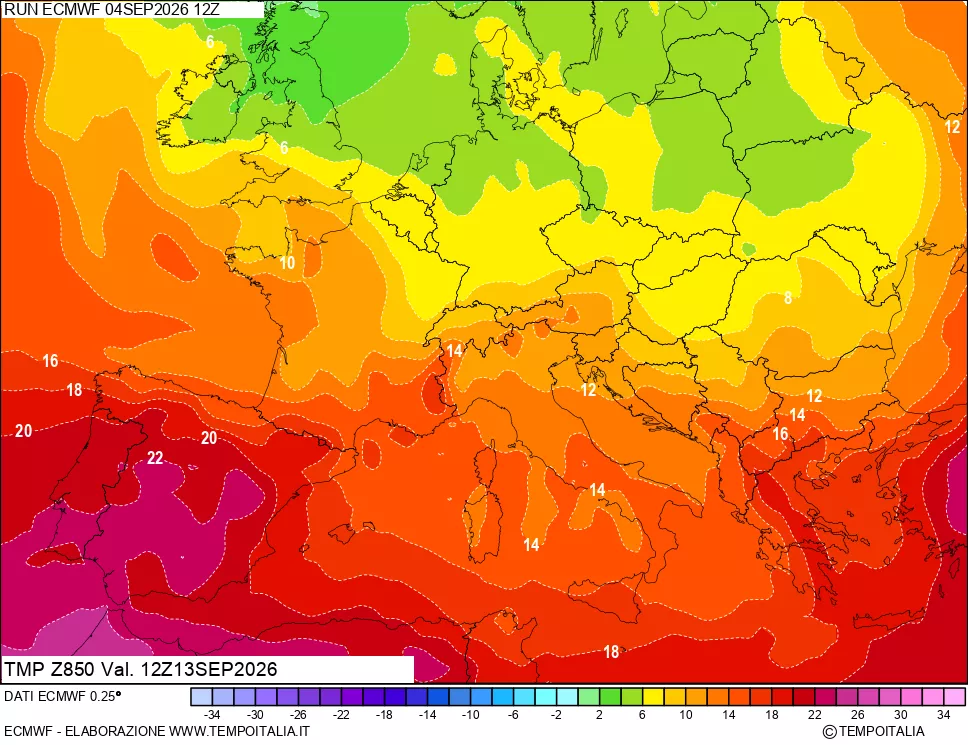 mappa 850 hPa Temp