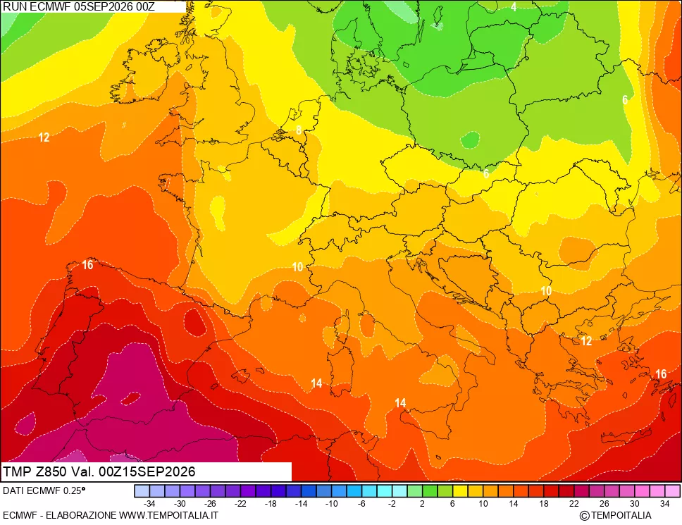 mappa 850 hPa Temp