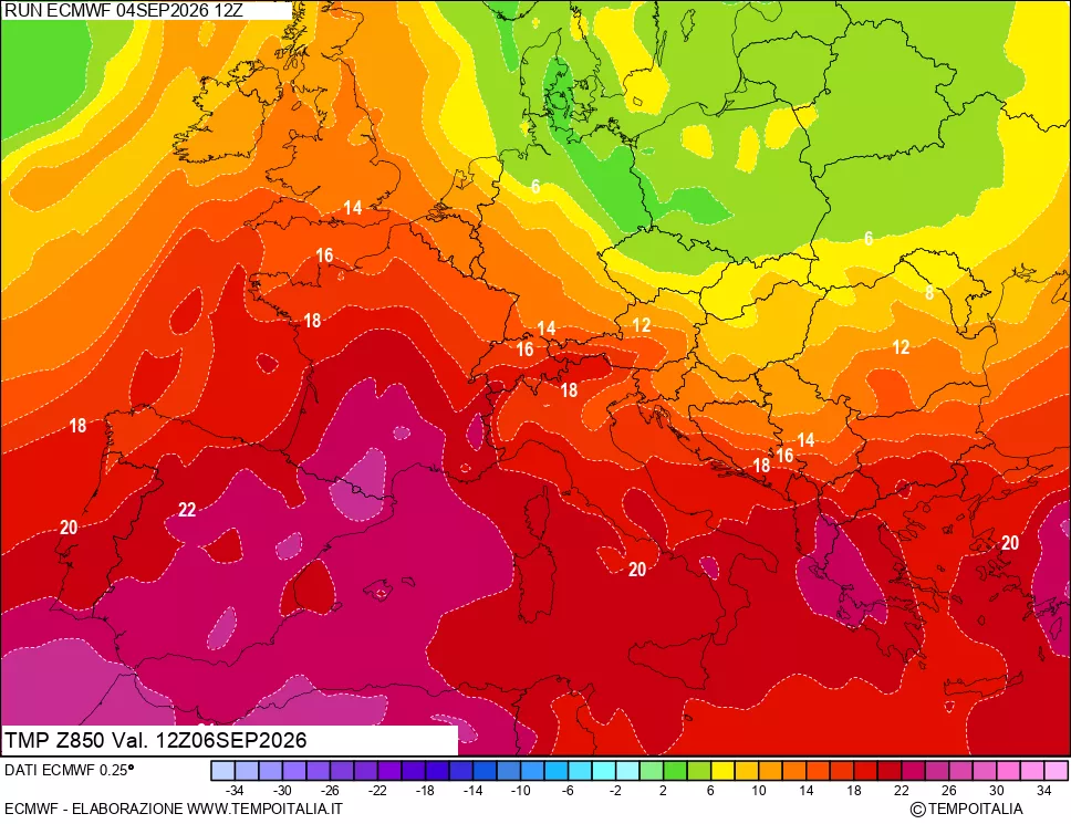 mappa 850 hPa Temp