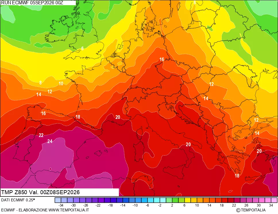 mappa 850 hPa Temp