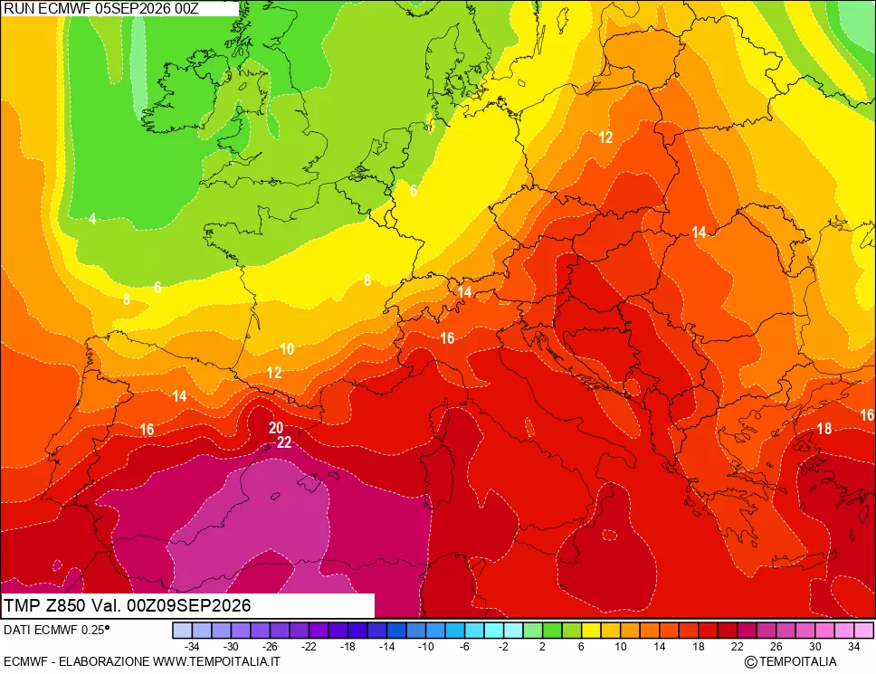 mappa 850 hPa Temp