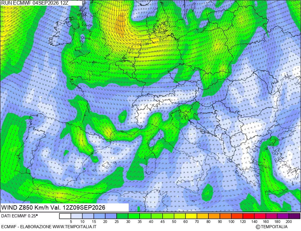 mappa 850 hPa Vento