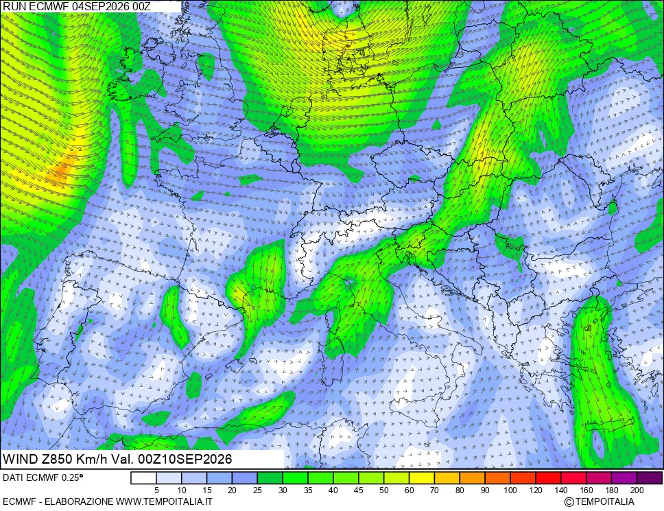 mappa 850 hPa Vento