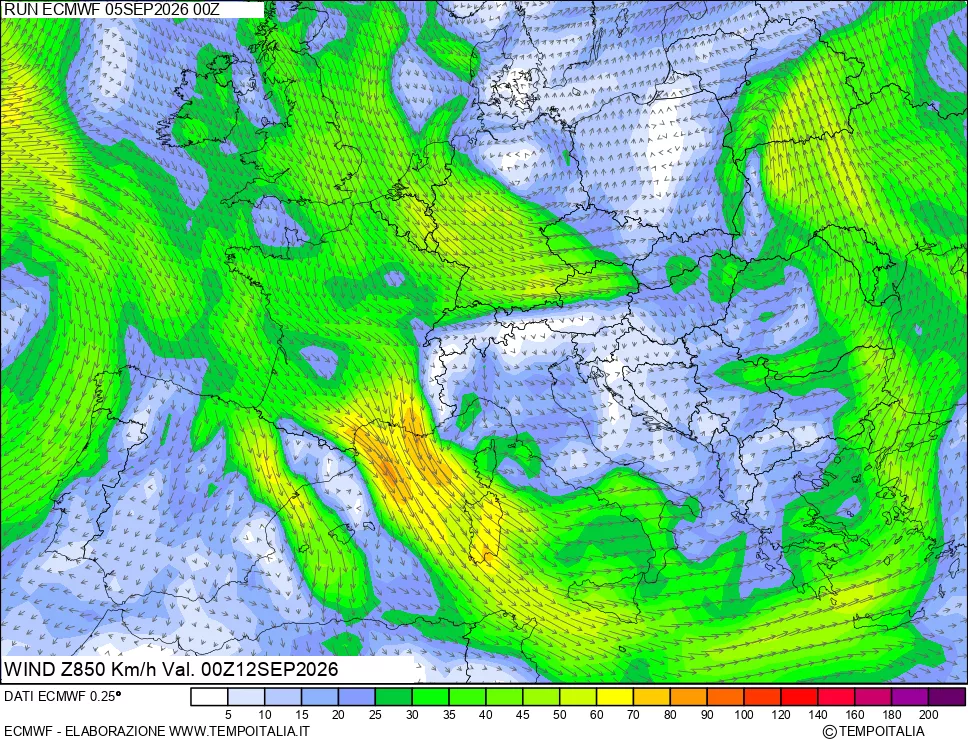 mappa 850 hPa Vento