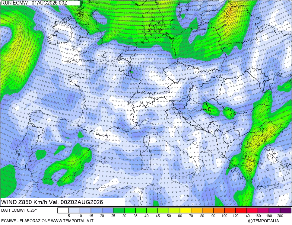 mappa 850 hPa Vento