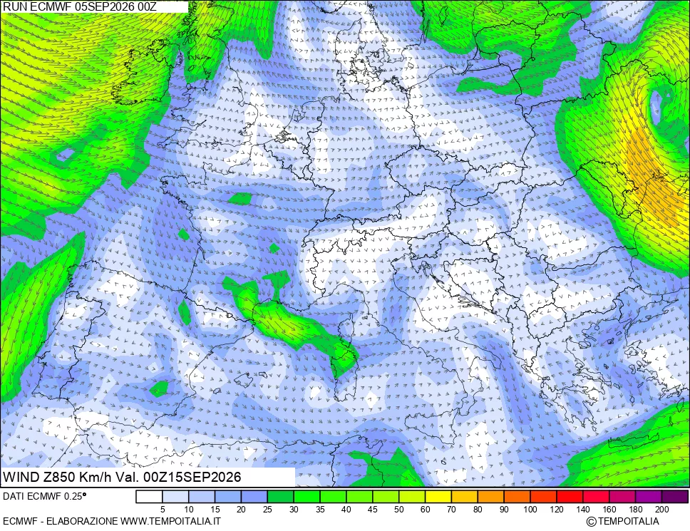 mappa 850 hPa Vento