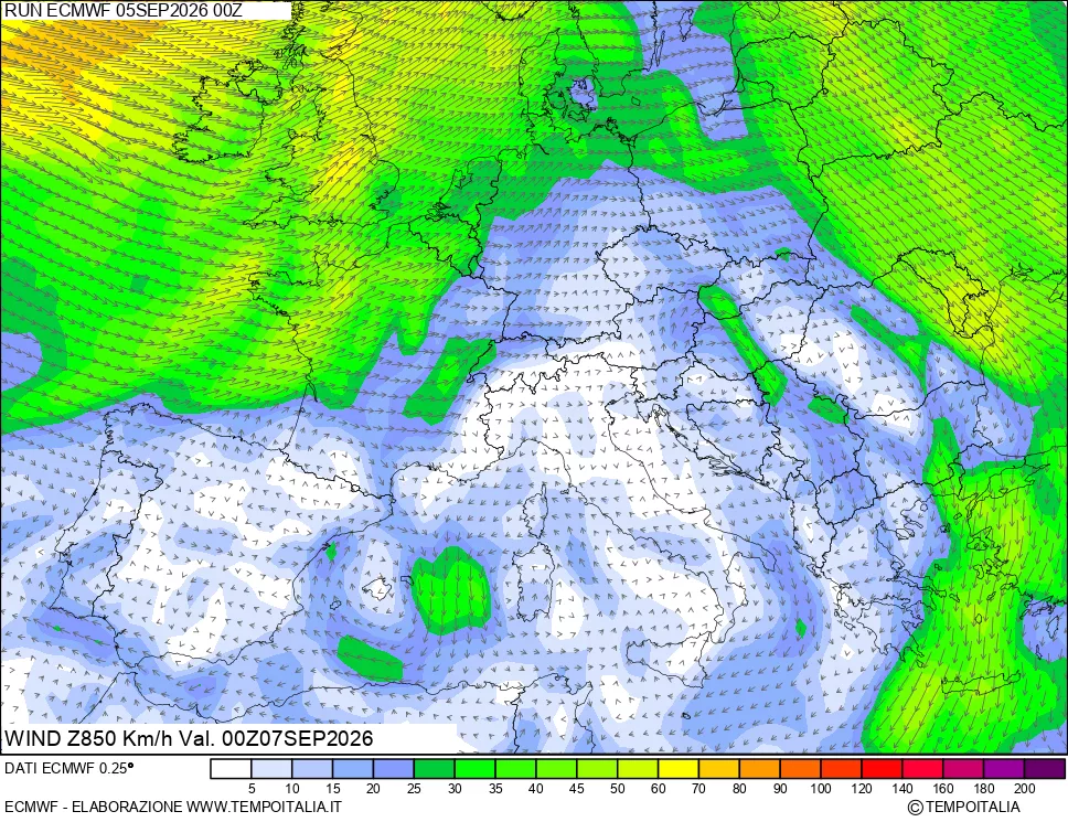 mappa 850 hPa Vento