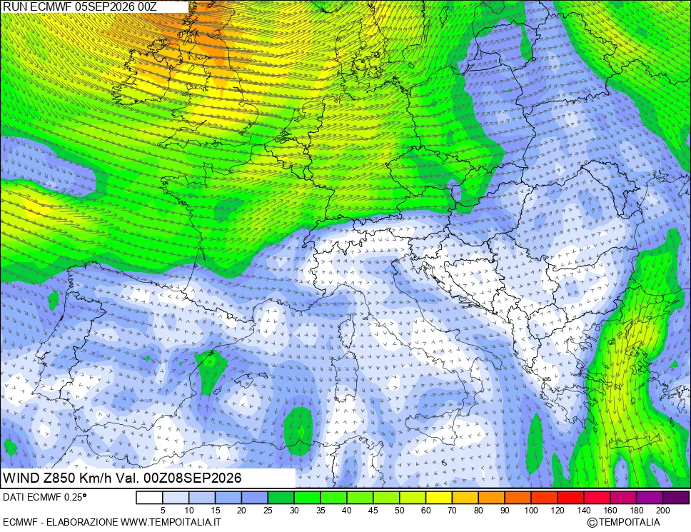 mappa 850 hPa Vento