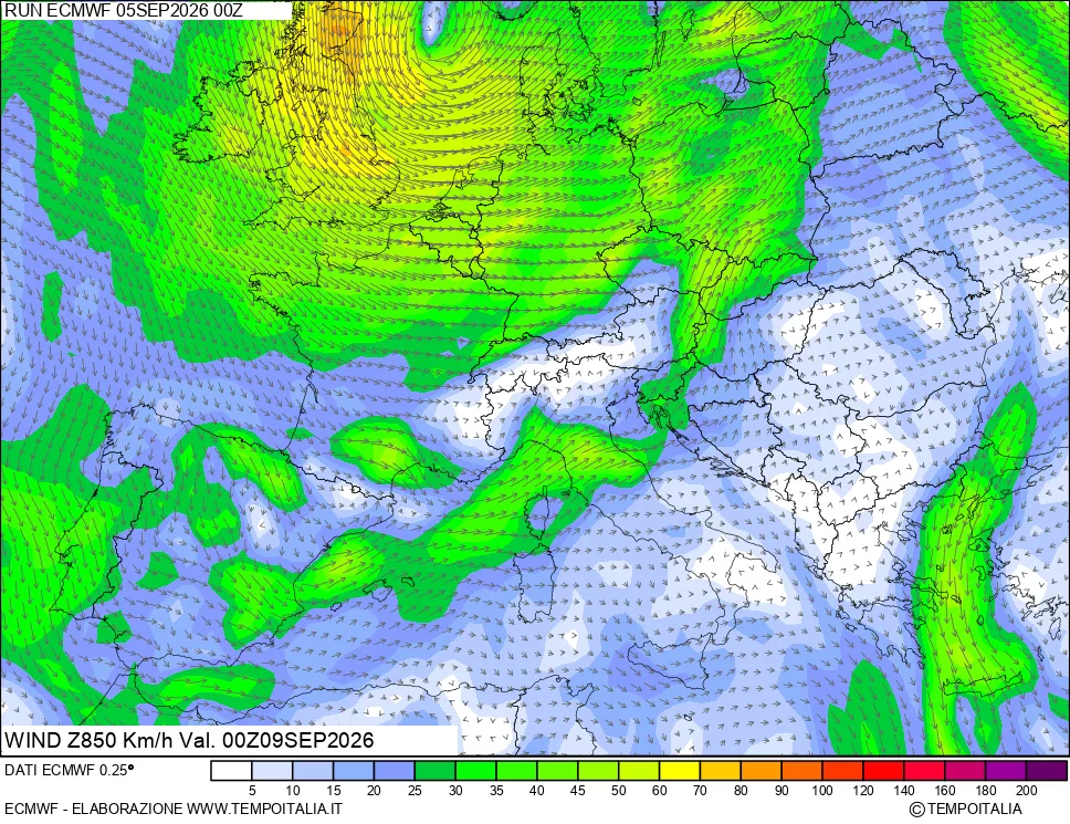 mappa 850 hPa Vento