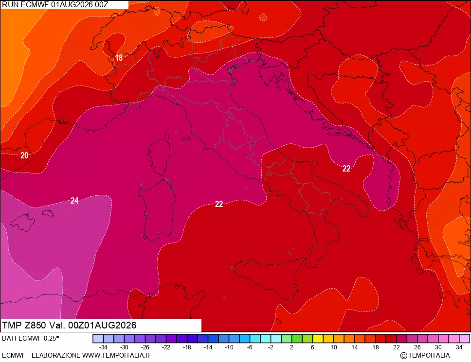 mappa 850 hPa Temp