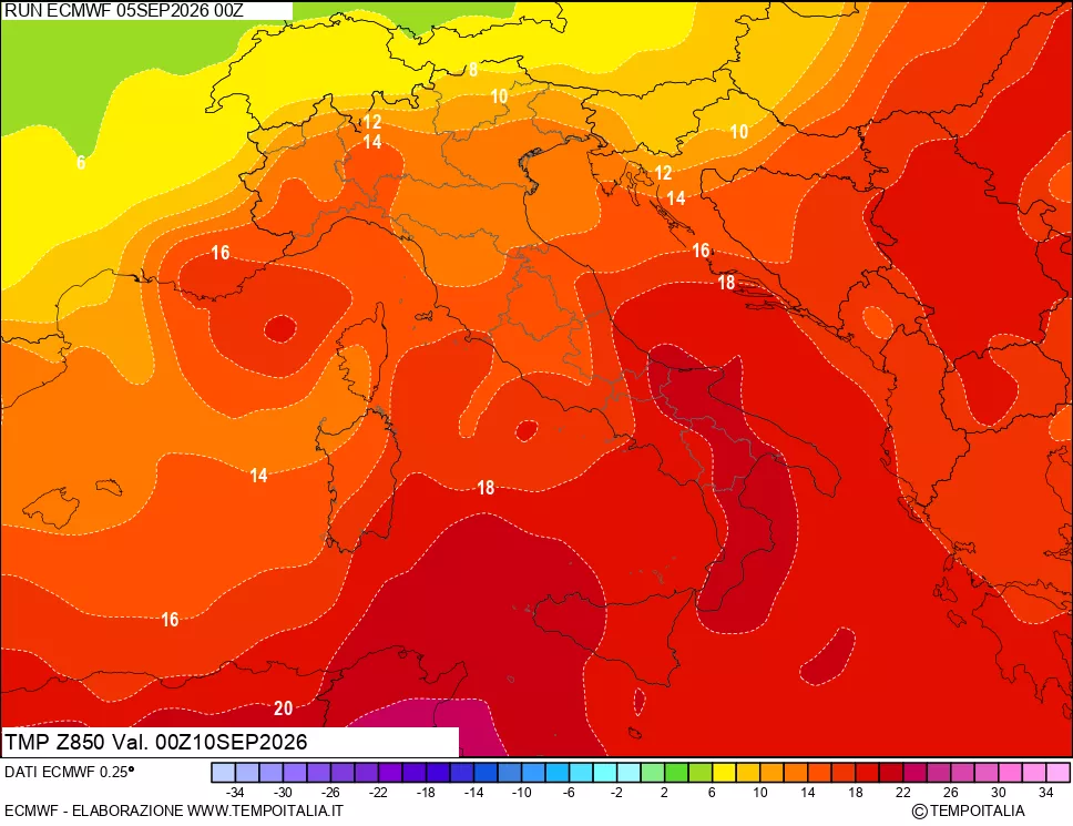mappa 850 hPa Temp