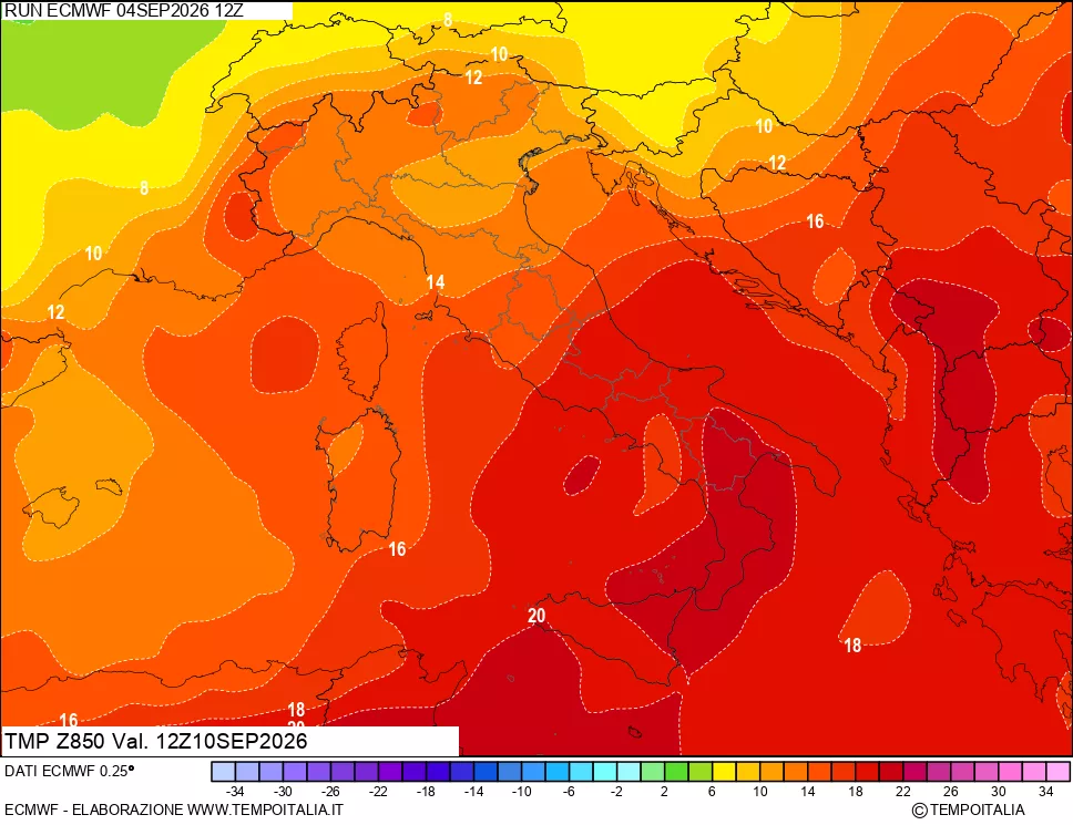 mappa 850 hPa Temp