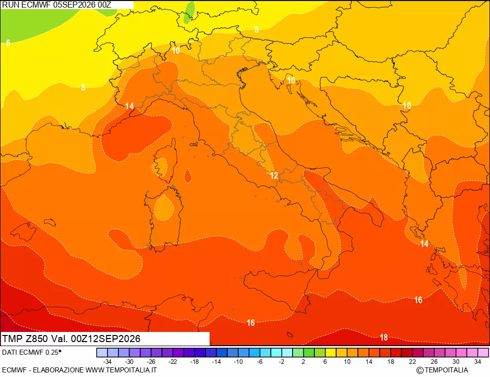 mappa 850 hPa Temp