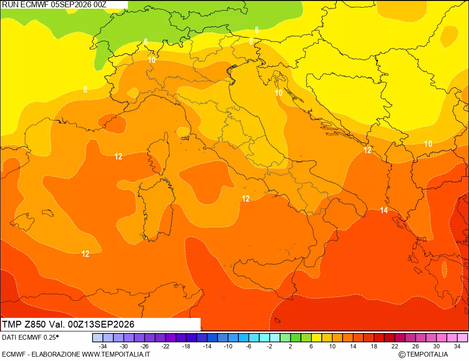 mappa 850 hPa Temp