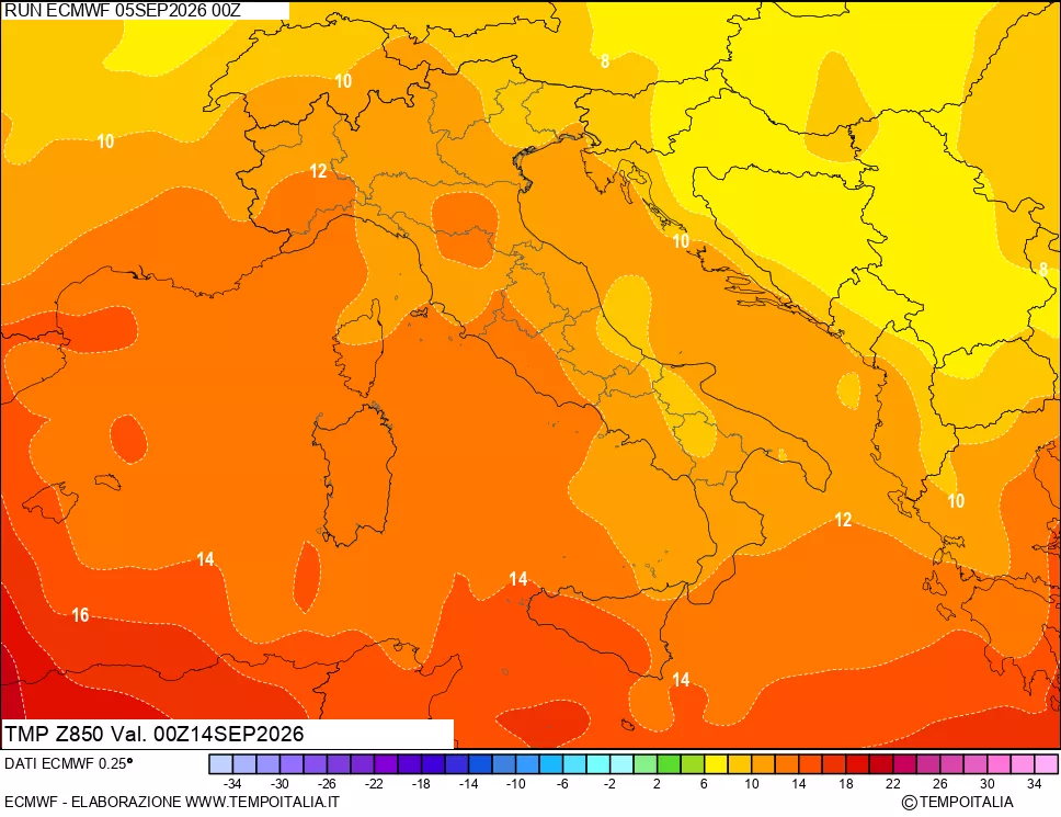 mappa 850 hPa Temp