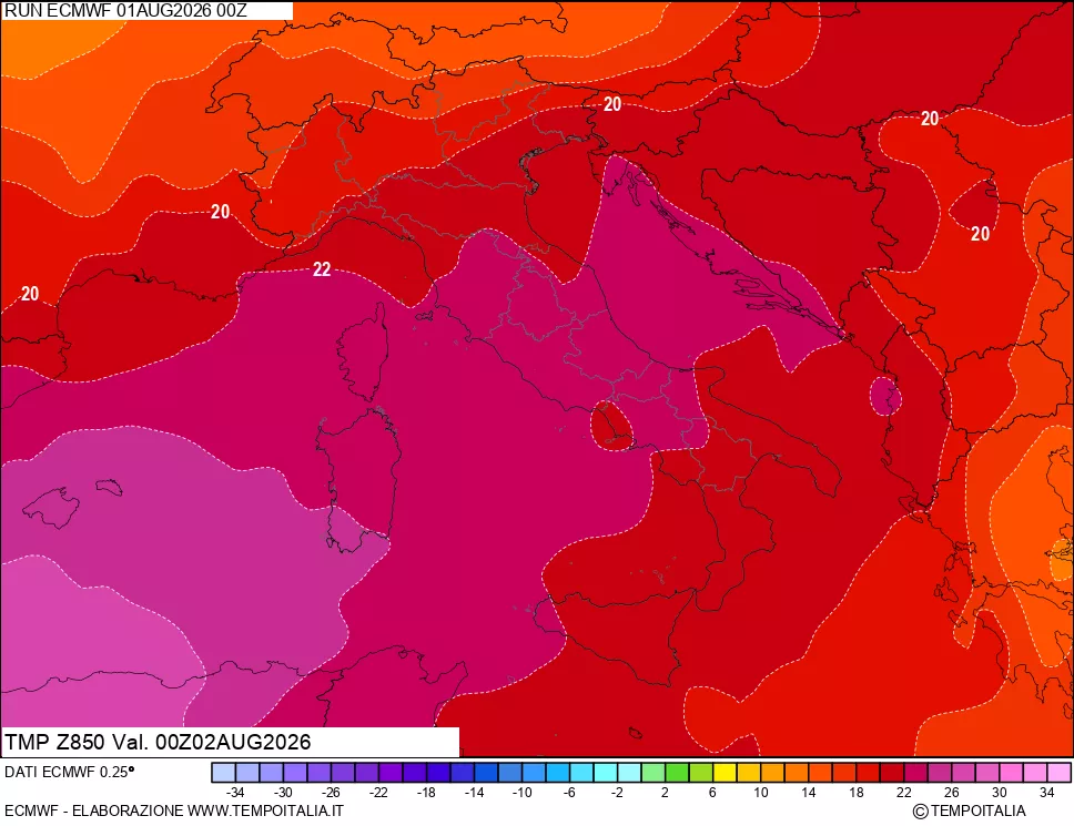 mappa 850 hPa Temp