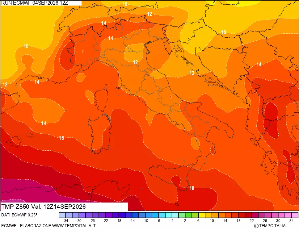 mappa 850 hPa Temp