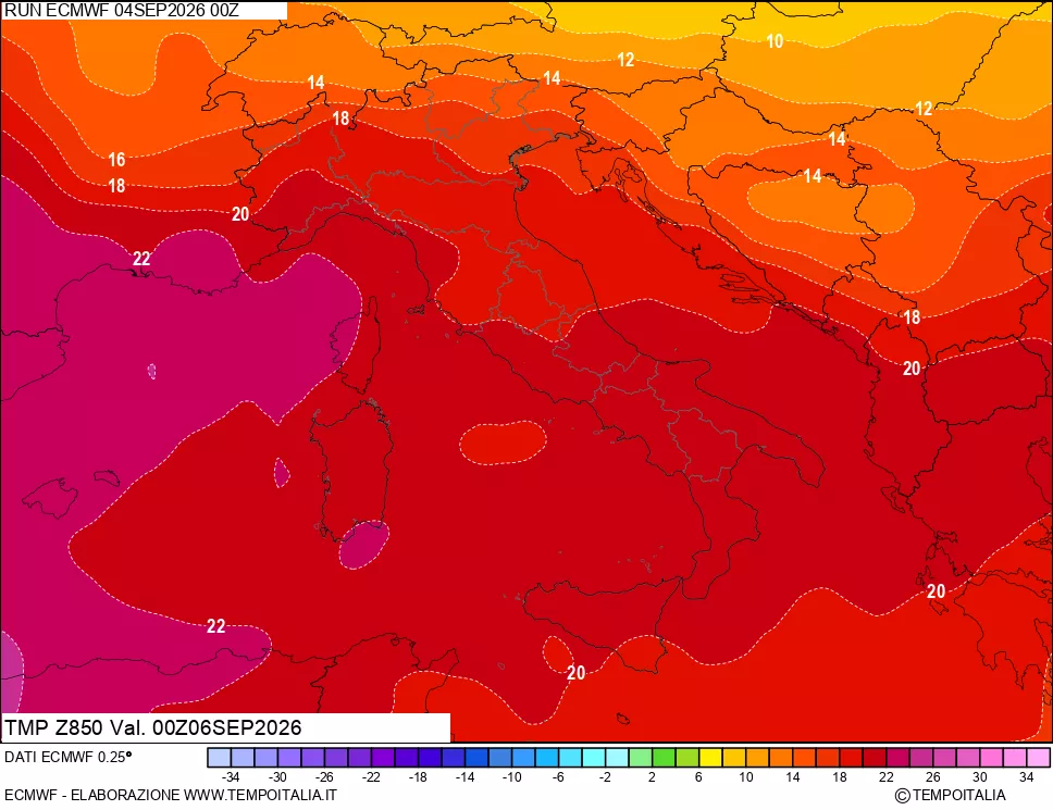 mappa 850 hPa Temp