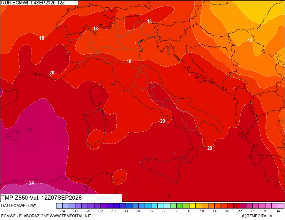 mappa 850 hPa Temp