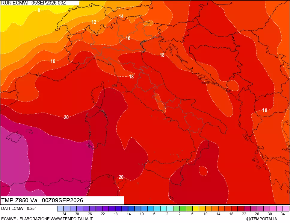 mappa 850 hPa Temp