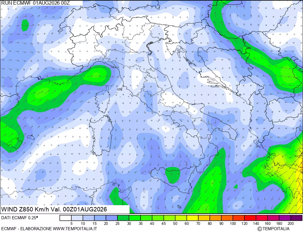 mappa 850 hPa Vento