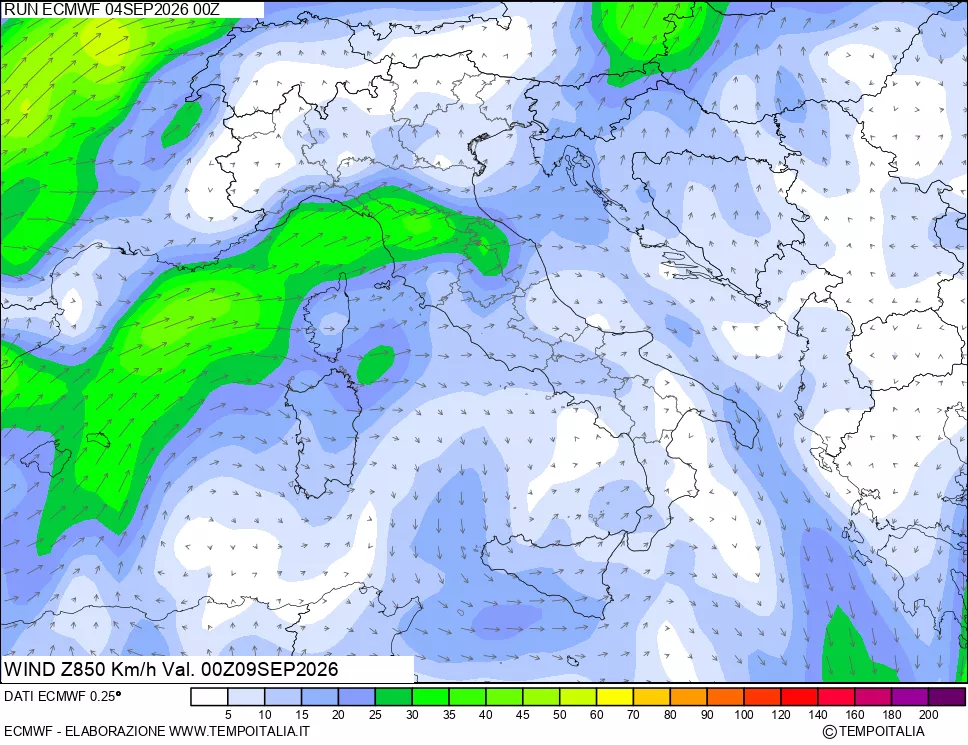 mappa 850 hPa Vento