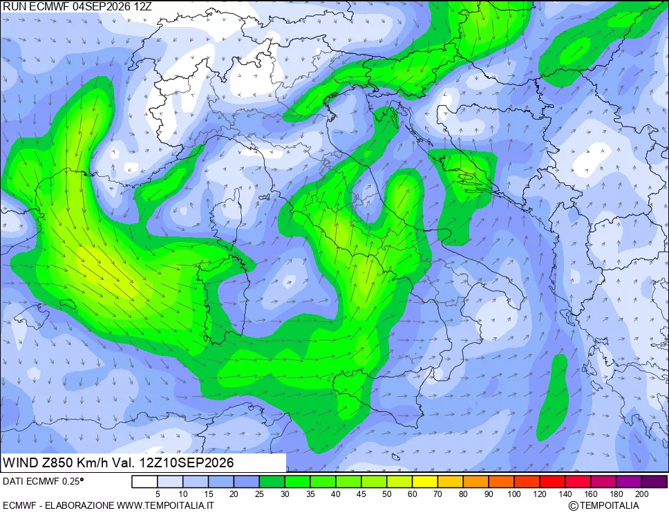 mappa 850 hPa Vento