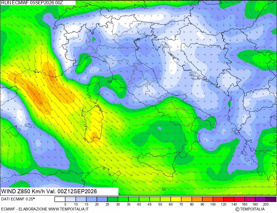 mappa 850 hPa Vento