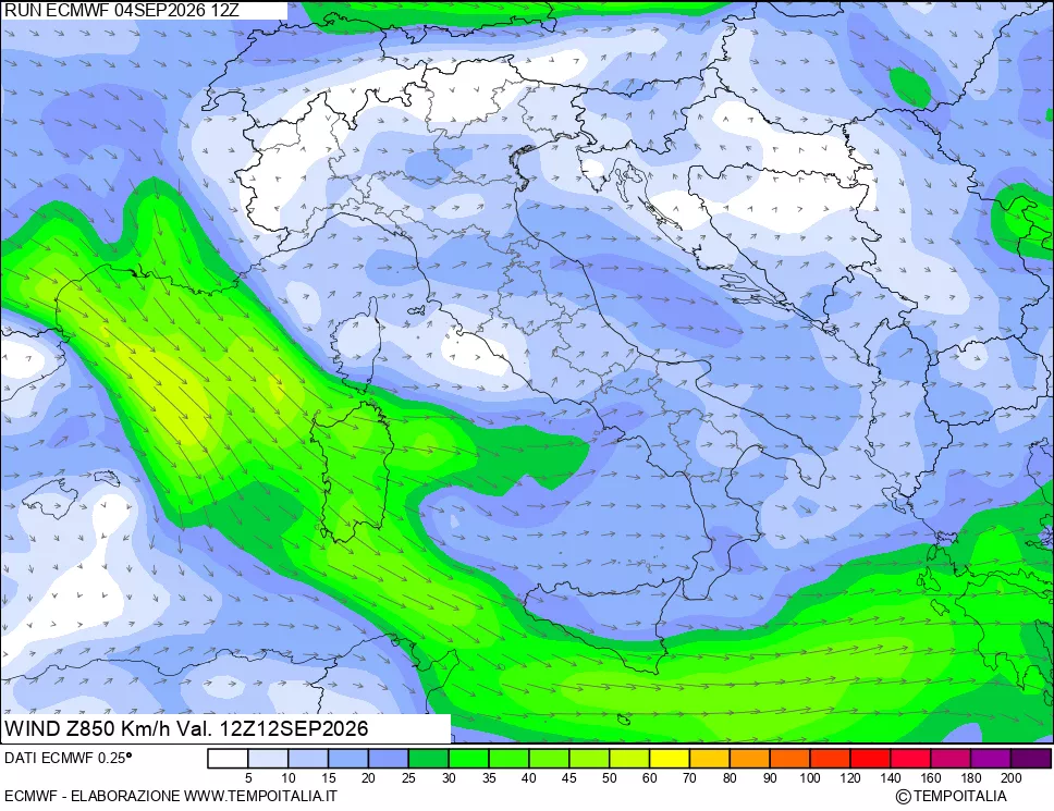 mappa 850 hPa Vento