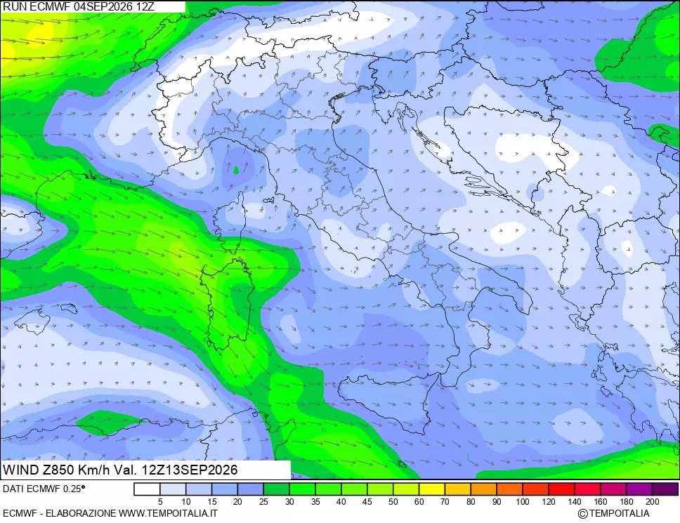 mappa 850 hPa Vento
