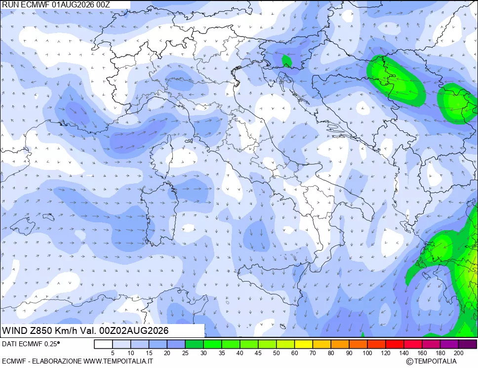 mappa 850 hPa Vento