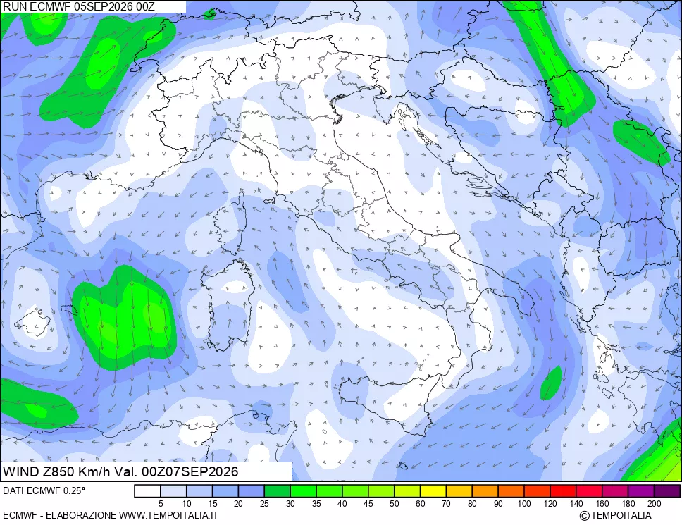 mappa 850 hPa Vento