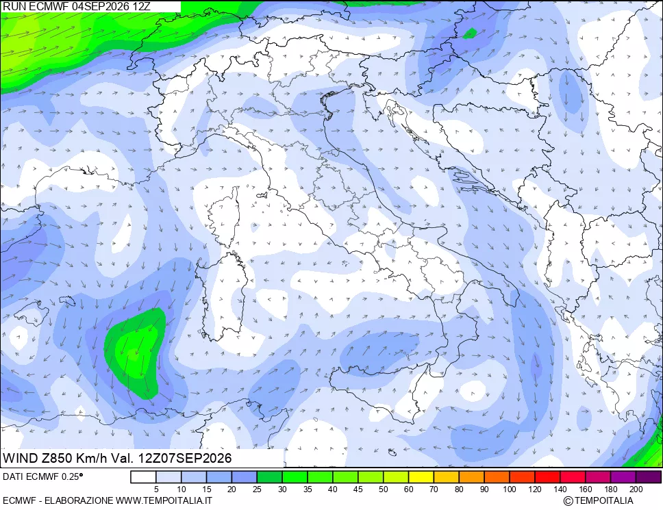 mappa 850 hPa Vento