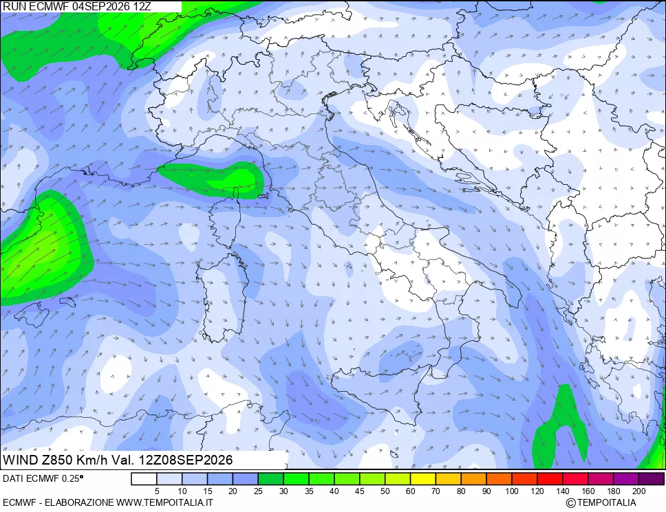 mappa 850 hPa Vento
