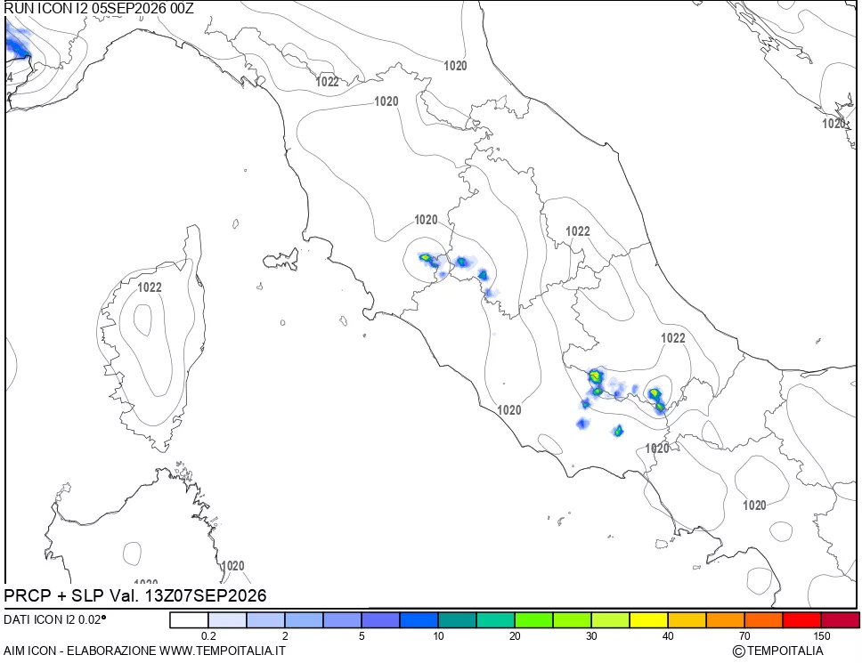 mappa Precipitazioni e pressione SLM