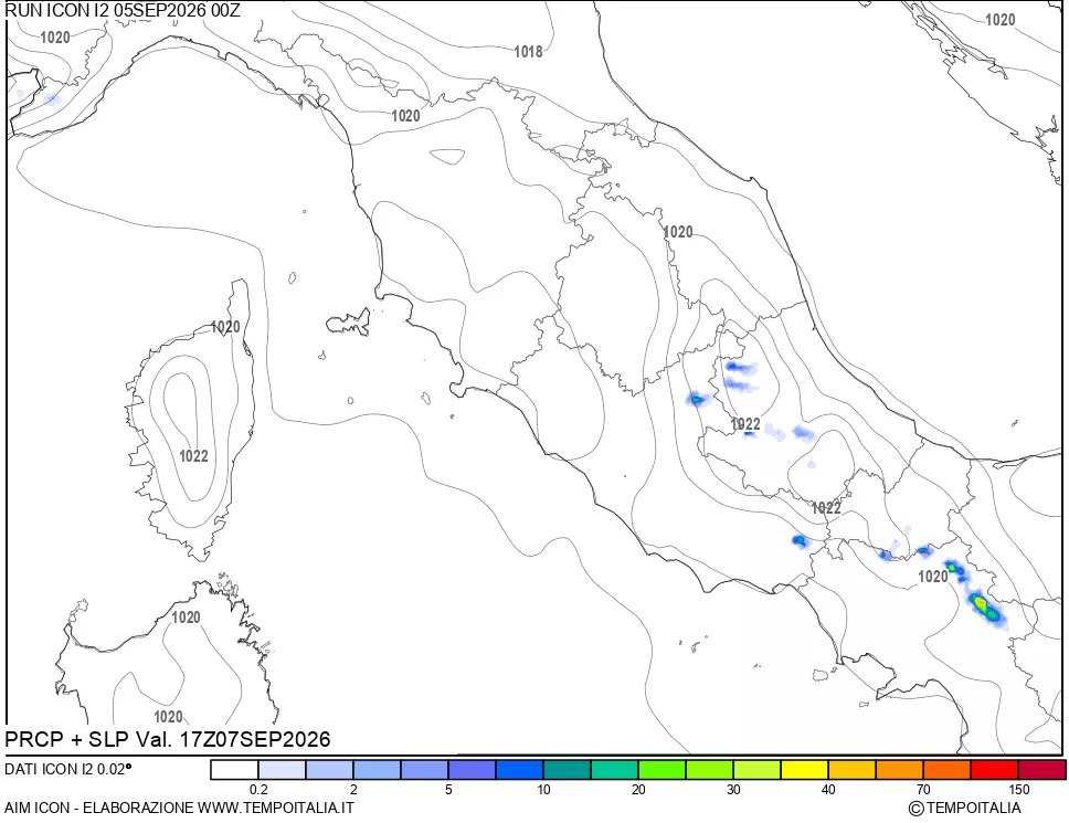 mappa Precipitazioni e pressione SLM