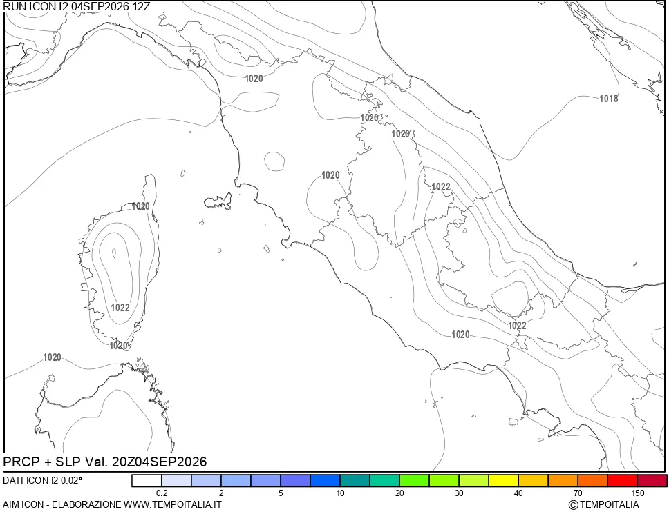 mappa Precipitazioni e pressione SLM