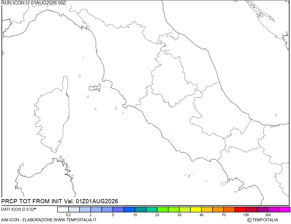 mappa Precipitazioni totali dal primo giorno