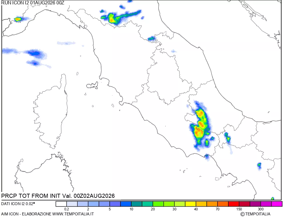 mappa Precipitazioni totali dal primo giorno