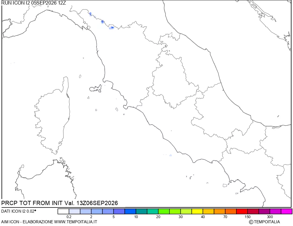 mappa Precipitazioni totali dal primo giorno