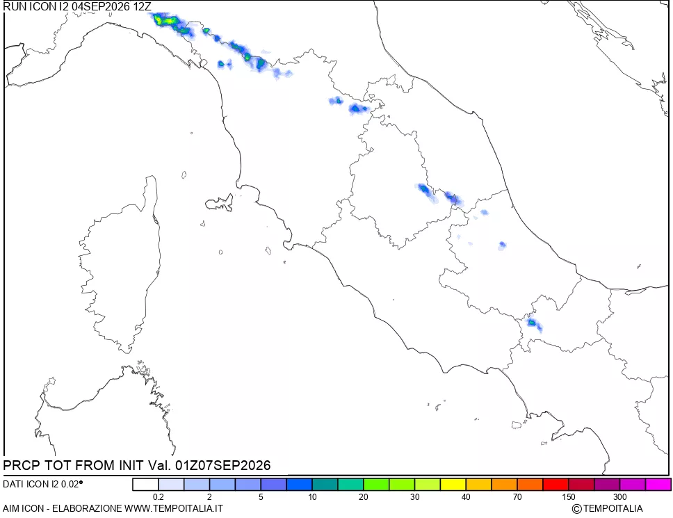 mappa Precipitazioni totali dal primo giorno