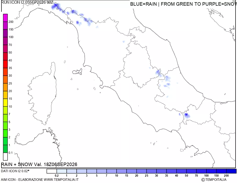 mappa Precipitazioni totali e nevose 24 ore precedenti