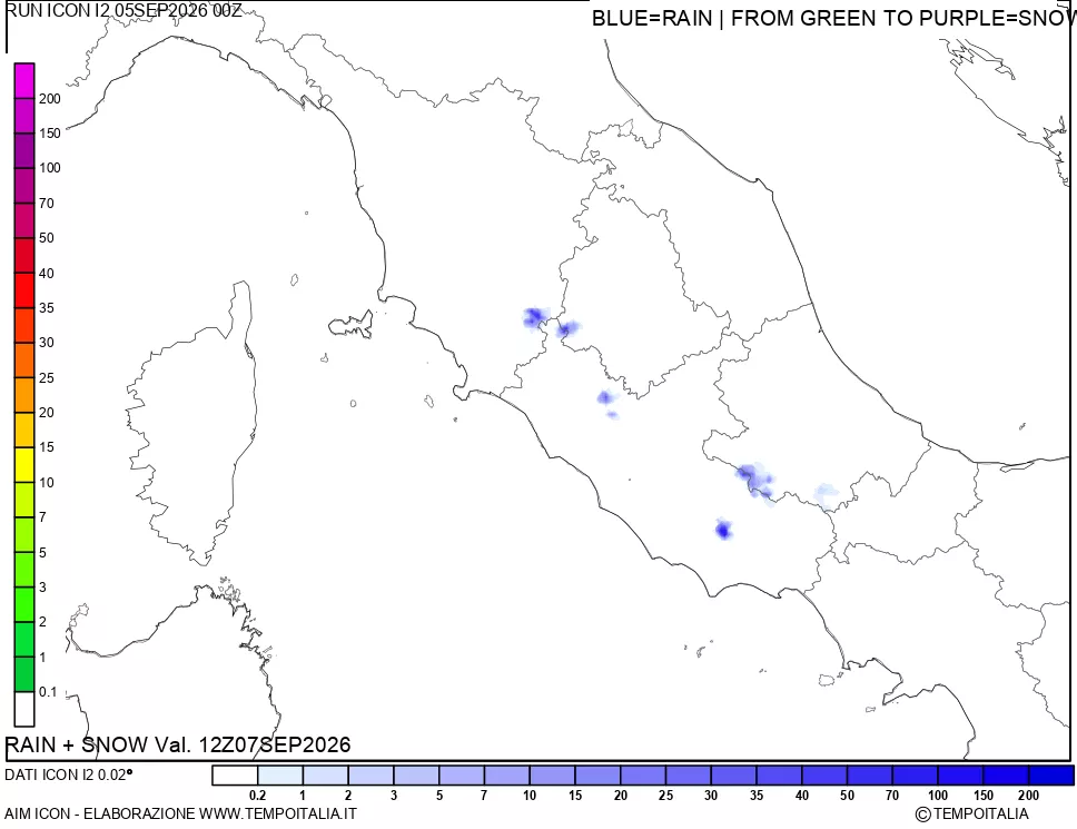 mappa Precipitazioni totali e nevose 24 ore precedenti