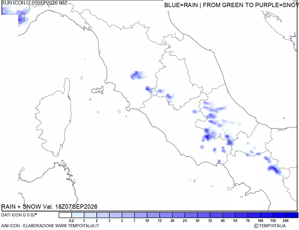 mappa Precipitazioni totali e nevose 24 ore precedenti