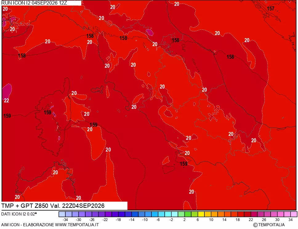 mappa 850 hPa Temp + GPT