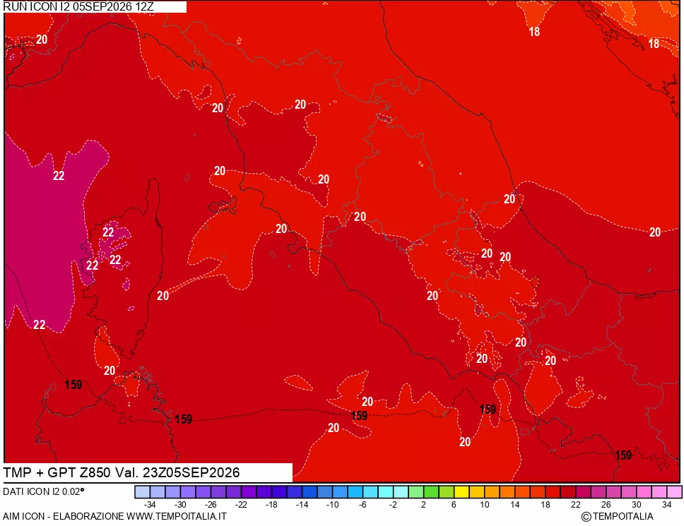 mappa 850 hPa Temp + GPT