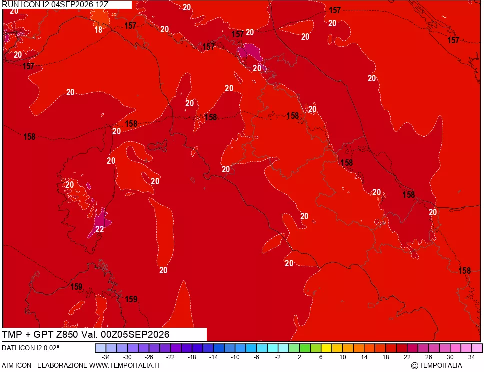 mappa 850 hPa Temp + GPT